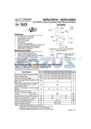 HERA1601G_10 datasheet - 16.0 AMPS. Glass Passivated High Efficient Rectifiers