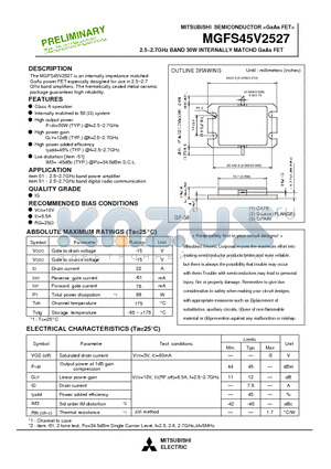 MGFS45V2527 datasheet - 2.5 - 2.7GHz BAND 30W INTERNALLY MATCHD GaAs FET