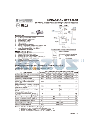 HERA801G_10 datasheet - 8.0 AMPS. Glass Passivated High Efficient Rectifiers