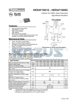 HERAF1604G datasheet - Isolated 16.0 AMPS. Glass Passivated High Efficient Rectifiers