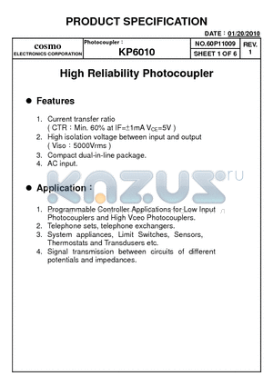KP6010_10 datasheet - High Reliability Photocoupler