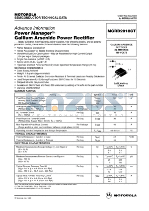 MGRB2018 datasheet - Power Manager Gallium Arsenide Power Rectifier