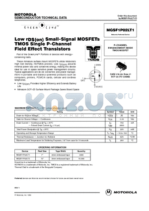 MGSF1P02LT1 datasheet - P-CHANNEL ENHANCEMENT-MODE TMOS MOSFET