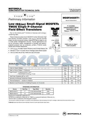 MGSF3455XT1 datasheet - P-CHANNEL ENHANCEMENT-MODE TMOS MOSFET
