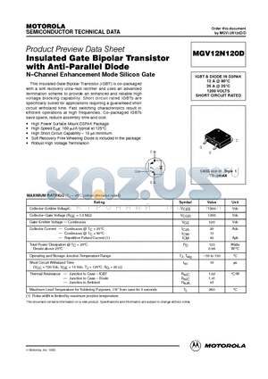 MGV12N120D datasheet - Insulated Gate Bipolar Transistor with Anti-Parallel Diode