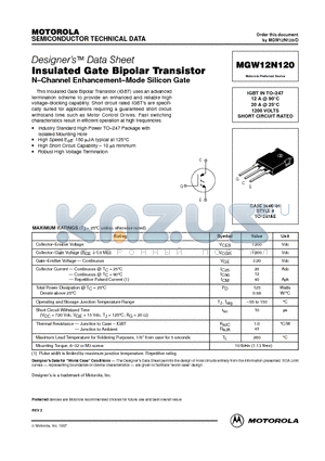 MGW12N120 datasheet - Insulated Gate Bipolar Transistor