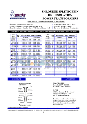 PVD-1220 datasheet - SHROUDED SPLIT BOBBIN HIGH ISOLATION POWER TRANSFORMERS