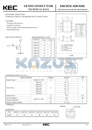 KRC825E datasheet - EPITAXIAL PLANAR NPN TRANSISTOR (SWITCHING, INTERFACE CIRCUIT AND DRIVER CIRCUIT)