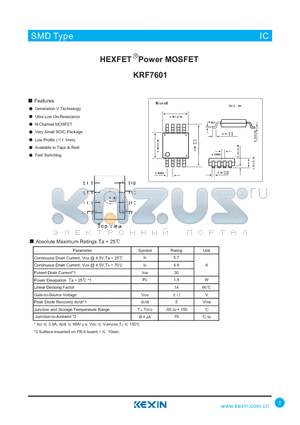 KRF7601 datasheet - HEXFET Power MOSFET