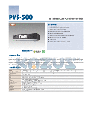 PVS-500 datasheet - 16 Channel H.264 PC Based DVR System