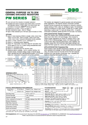 PW1018-100 datasheet - GENERAL PURPOSE 1W TO 25W CERAMIC-ENCASED RESISTORS