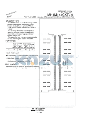MH1M144CXTJ-6 datasheet - FAST PAGE MODE 150994944-BIT (1048576-WORD BY 144-BIT)DYNAMIC RAM