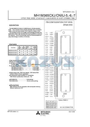 MH1M365CNXJ-6 datasheet - HYPER PAGE MODE 37748736-BIT ( 1048576-WORD BY 36-BIT ) DYNAMIC RAM