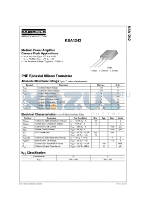 KSA1242 datasheet - Medium Power Amplifier Camera Flash Applications