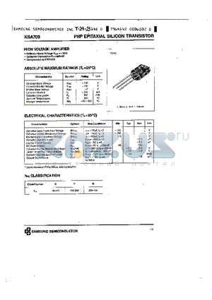 KSA709 datasheet - PNP (HIGH VOLTAGE AMPLIFIER)