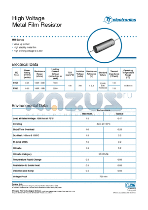 MH25 datasheet - High Voltage Metal Film Resistor