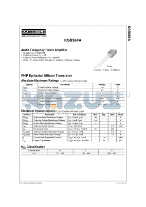 KSB564AOTA datasheet - Audio Frequency Power Amplifier