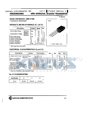 KSC2002 datasheet - NPN AUDIO FREQUENCY AMPLIFIER)