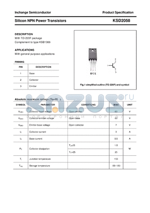 KSD2058 datasheet - Silicon NPN Power Transistors