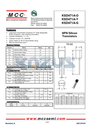 KSD471A-O datasheet - NPN Silicon Transistors