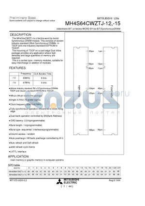 MH4S64CWZTJ-12 datasheet - 268435456-BIT (4194304-WORD BY 64-BIT)SynchronousDRAM