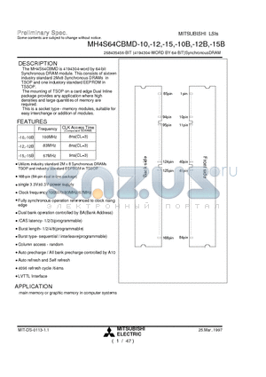 MH4S64CBMD-10 datasheet - 268435456-BIT (4194304-WORD BY 64-BIT)SynchronousDRAM