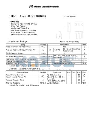 KSF30A60B datasheet - Low Forward Voltage drop Diode
