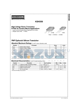 KSH350 datasheet - High Voltage Power Transistors D-PAK for Surface Mount Applications