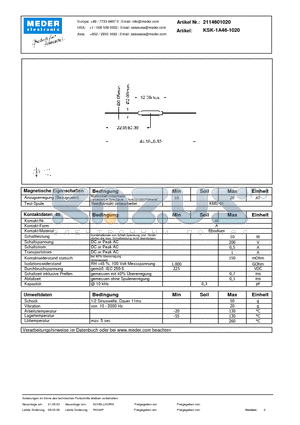 KSK-1A46-1020_DE datasheet - (deutsch) KSK Reed Switch