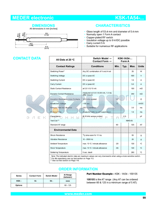 KSK-1A54-10075 datasheet - Glass length of 53.4 mm and diameter of 5.4 mm