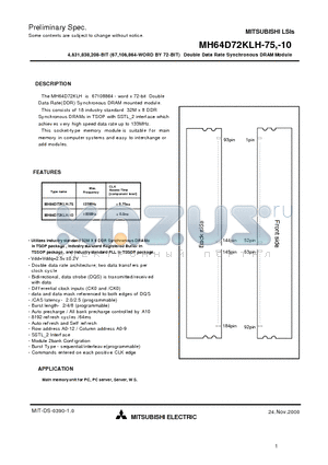 MH64D72KLH-10 datasheet - 4,831,838,208-BIT (67,108,864-WORD BY 72-BIT) Double Data Rate Synchronous DRAM Module