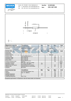 KSK-1A87-1020 datasheet - KSK Reed Switch