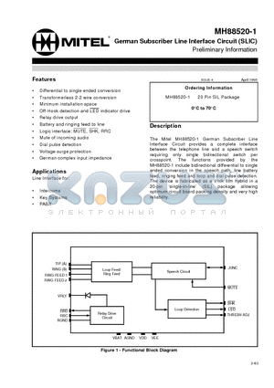 MH88520-1 datasheet - German Subscriber Line Interface Circuit (SLIC) Preliminary Information