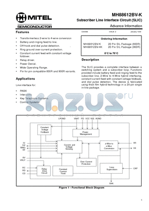 MH88612BV-K datasheet - Subscriber Line Interface Circuit (SLIC) Advance Information