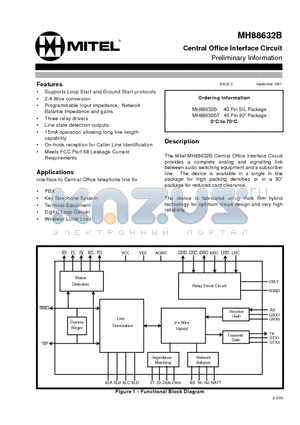 MH88632B datasheet - Central Office Interface Circuit Preliminary Information