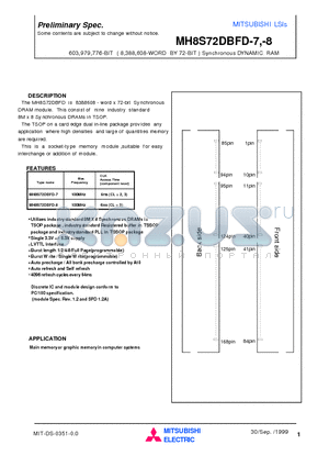 MH8S72DBFD-8 datasheet - 603,979,776-BIT ( 8,388,608-WORD BY 72-BIT ) Synchronous DYNAMIC RAM