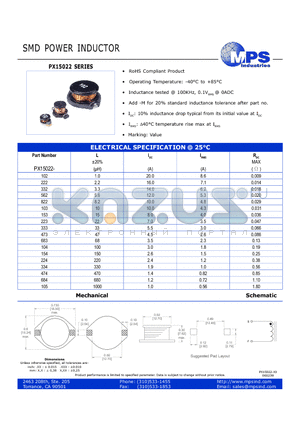 PX15022-333 datasheet - SMD POWER INDUCTOR
