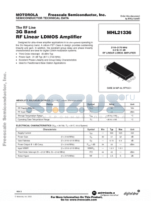 MHL21336 datasheet - 3G BAND RF LINEAR LDMOS AMPLIFIER