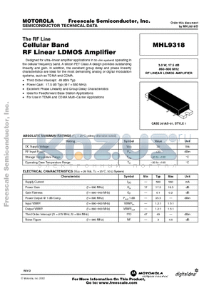 MHL9318 datasheet - THE RF LINE CELLULAR BAND RF LINEAR LDMOS AMPLIFIER