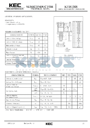 KTB1368 datasheet - TRIPLE DIFFUSED PNP TRANSISTOR(GENERAL PURPOSE)