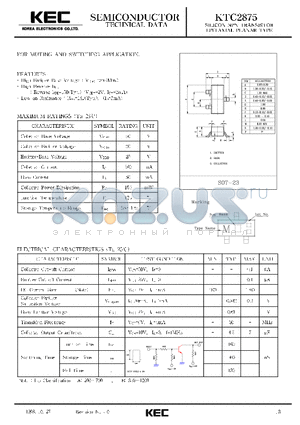 KTC2875 datasheet - SILICON NPN TRANSISTOR EPITAXIAL PLANAR TYPE(FOR MUTING AND SWITCHING)