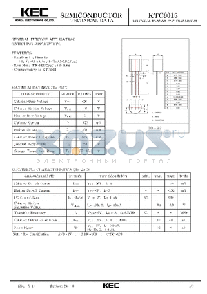 KTC9015 datasheet - EPITAXIAL PLANAR PNP TRANSISTOR (GENERAL PURPOSE, SWITCHING)