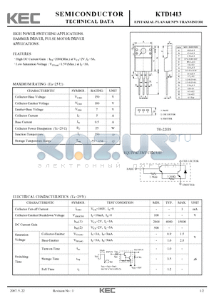 KTD1413 datasheet - EPITAXIAL PLANAR NPN TRANSISTOR