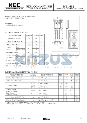 KTD882 datasheet - EPITAXIAL PLANAR NPN TRANSISTOR (AUDIO FREQUENCY  POWER AMPLIFIER LOW SPEED SWITCHING)