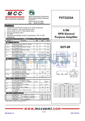 PXT2222A datasheet - 0.5W NPN General Purpose Amplifier