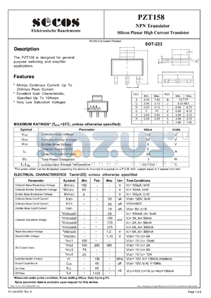PZT158 datasheet - Silicon Planar High Current Transistor