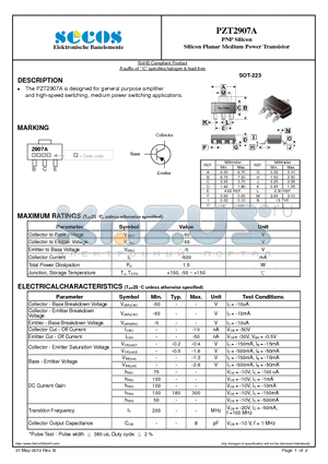 PZT2907A datasheet - Silicon Planar Medium Power Transistor