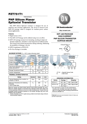 PZT751T1G datasheet - PNP Silicon Planar Epitaxial Transistor