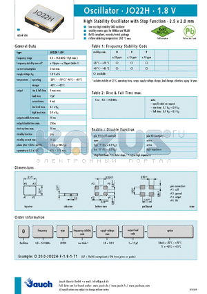 Q20.0-JO22H-F-1.8-1-T1 datasheet - High Stability Oscillator with Stop Function
