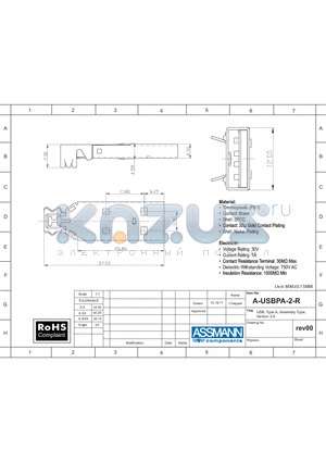 Q4749134 datasheet - USB, Type A, Assembly-Type, VERSION 2.0
